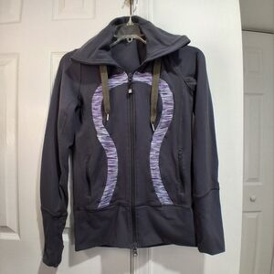 Lululemon  Women's Gray Zip-Up Jacket with Purple Accent Hoodie Size 4